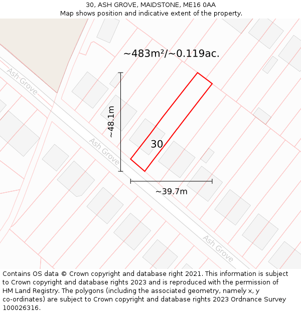 30, ASH GROVE, MAIDSTONE, ME16 0AA: Plot and title map