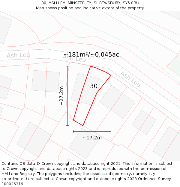 30, ASH LEA, MINSTERLEY, SHREWSBURY, SY5 0BU: Plot and title map