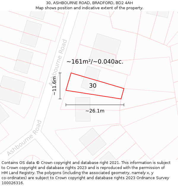 30, ASHBOURNE ROAD, BRADFORD, BD2 4AH: Plot and title map