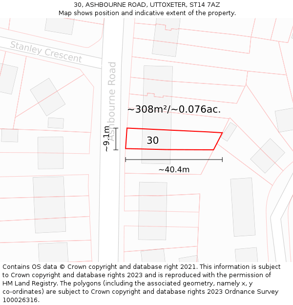 30, ASHBOURNE ROAD, UTTOXETER, ST14 7AZ: Plot and title map