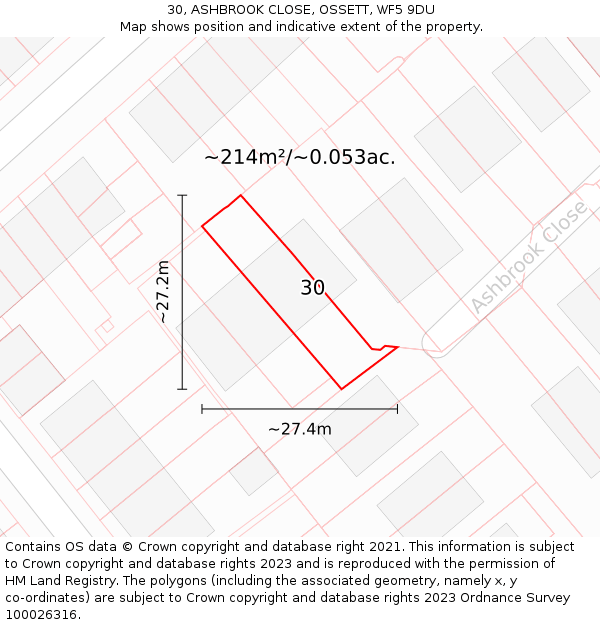 30, ASHBROOK CLOSE, OSSETT, WF5 9DU: Plot and title map