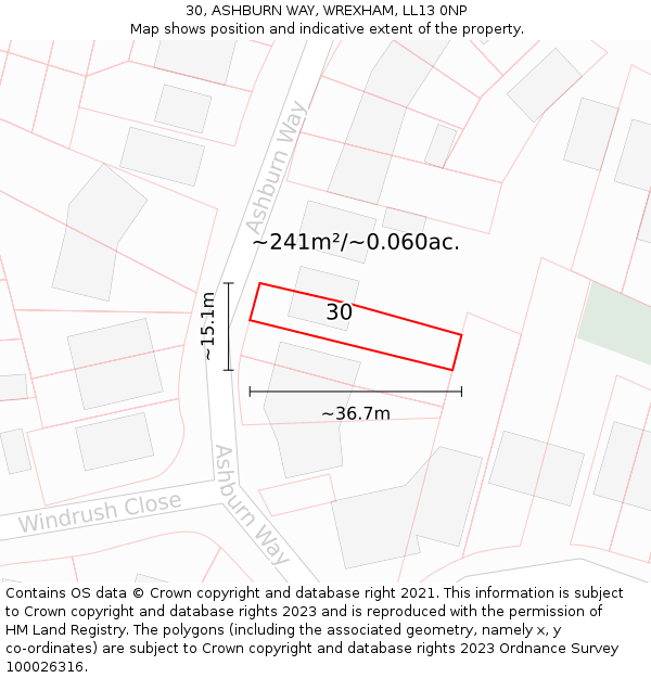 30, ASHBURN WAY, WREXHAM, LL13 0NP: Plot and title map