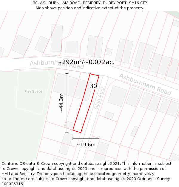 30, ASHBURNHAM ROAD, PEMBREY, BURRY PORT, SA16 0TP: Plot and title map