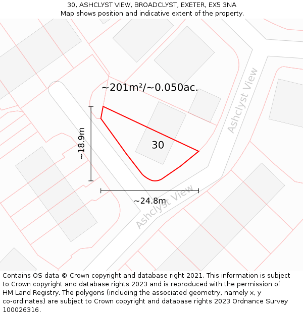 30, ASHCLYST VIEW, BROADCLYST, EXETER, EX5 3NA: Plot and title map