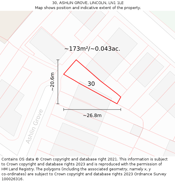 30, ASHLIN GROVE, LINCOLN, LN1 1LE: Plot and title map
