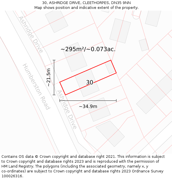 30, ASHRIDGE DRIVE, CLEETHORPES, DN35 9NN: Plot and title map
