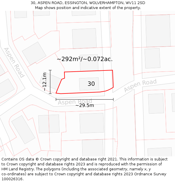 30, ASPEN ROAD, ESSINGTON, WOLVERHAMPTON, WV11 2SD: Plot and title map