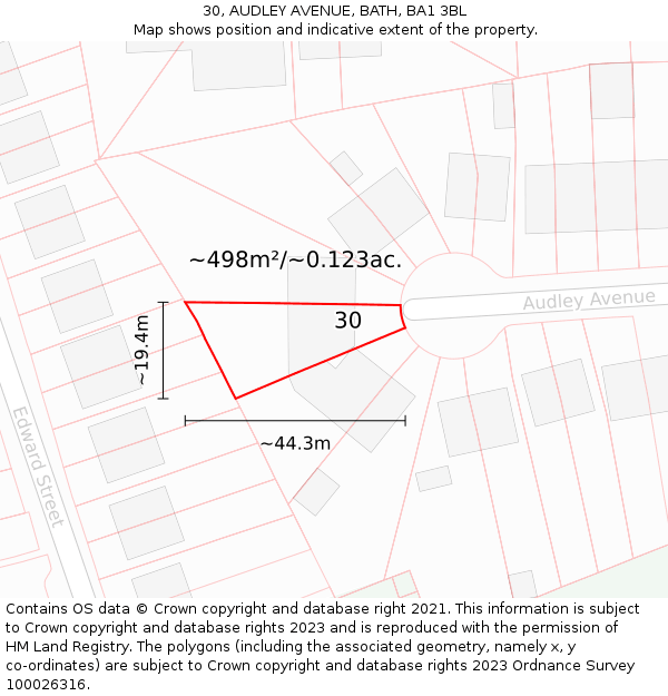 30, AUDLEY AVENUE, BATH, BA1 3BL: Plot and title map