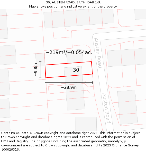 30, AUSTEN ROAD, ERITH, DA8 1YA: Plot and title map