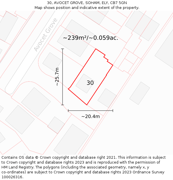 30, AVOCET GROVE, SOHAM, ELY, CB7 5GN: Plot and title map