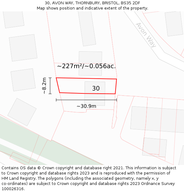 30, AVON WAY, THORNBURY, BRISTOL, BS35 2DF: Plot and title map