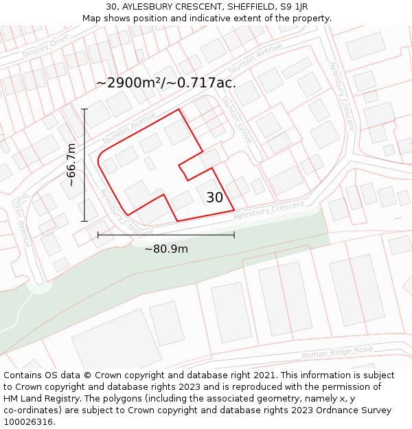 30, AYLESBURY CRESCENT, SHEFFIELD, S9 1JR: Plot and title map