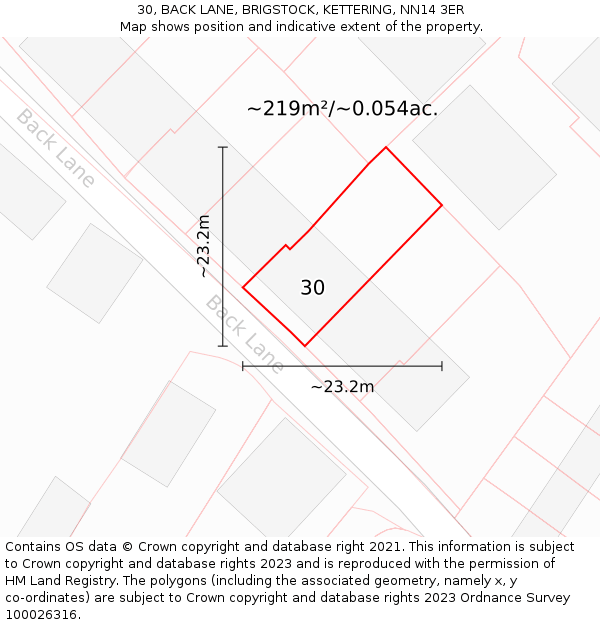 30, BACK LANE, BRIGSTOCK, KETTERING, NN14 3ER: Plot and title map