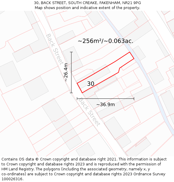 30, BACK STREET, SOUTH CREAKE, FAKENHAM, NR21 9PG: Plot and title map
