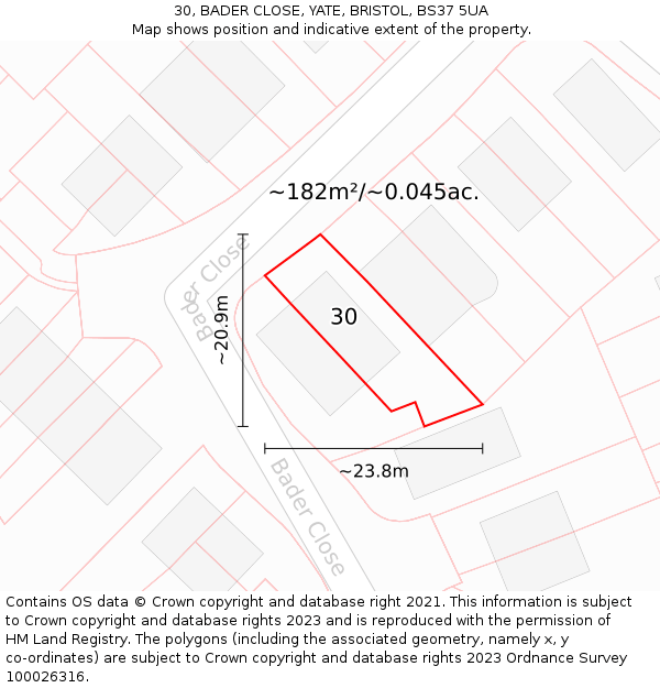 30, BADER CLOSE, YATE, BRISTOL, BS37 5UA: Plot and title map