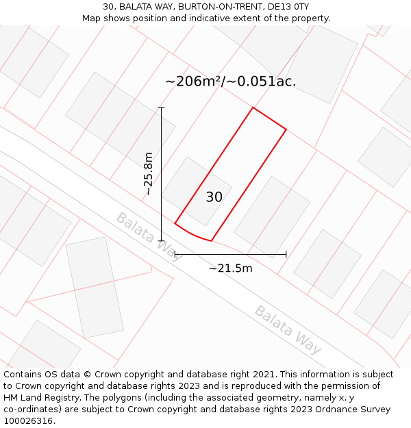 30, BALATA WAY, BURTON-ON-TRENT, DE13 0TY: Plot and title map