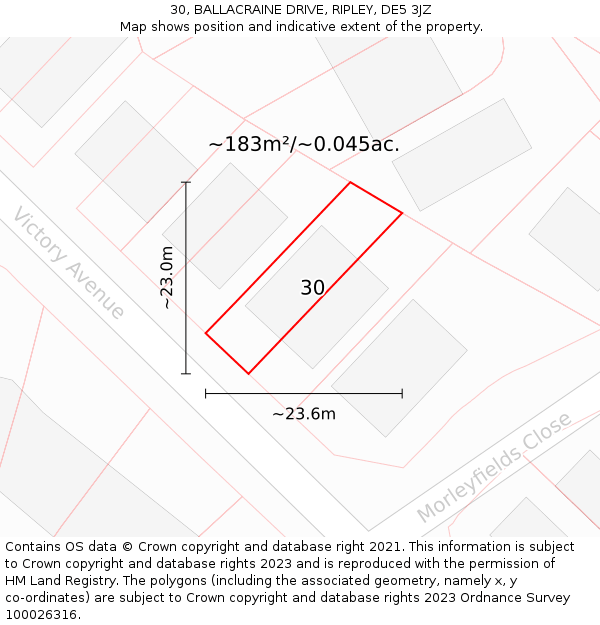30, BALLACRAINE DRIVE, RIPLEY, DE5 3JZ: Plot and title map