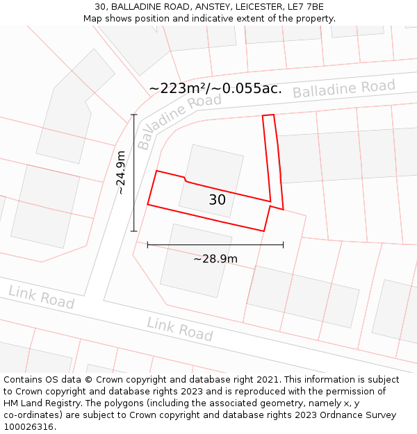 30, BALLADINE ROAD, ANSTEY, LEICESTER, LE7 7BE: Plot and title map