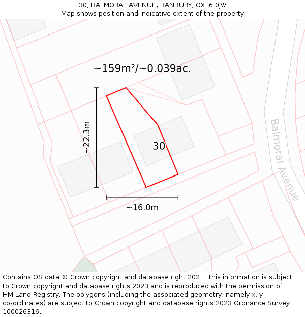 30, BALMORAL AVENUE, BANBURY, OX16 0JW: Plot and title map