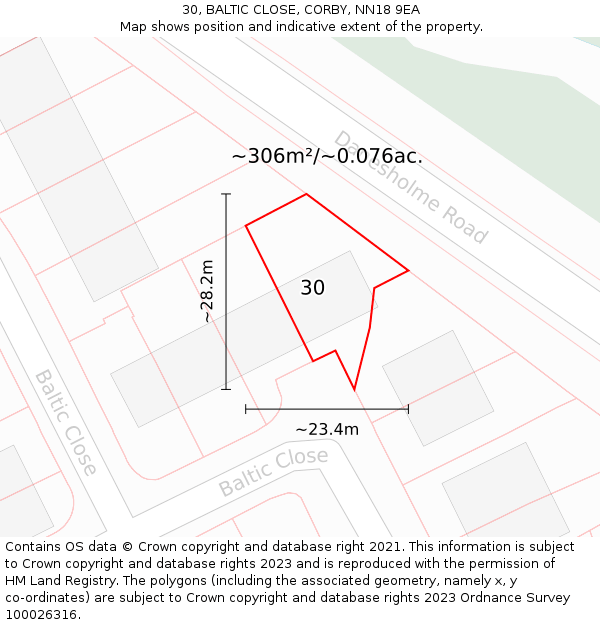 30, BALTIC CLOSE, CORBY, NN18 9EA: Plot and title map