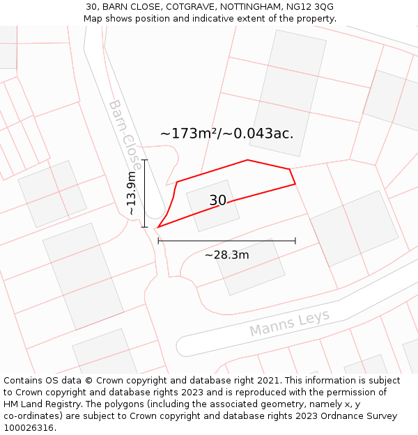 30, BARN CLOSE, COTGRAVE, NOTTINGHAM, NG12 3QG: Plot and title map