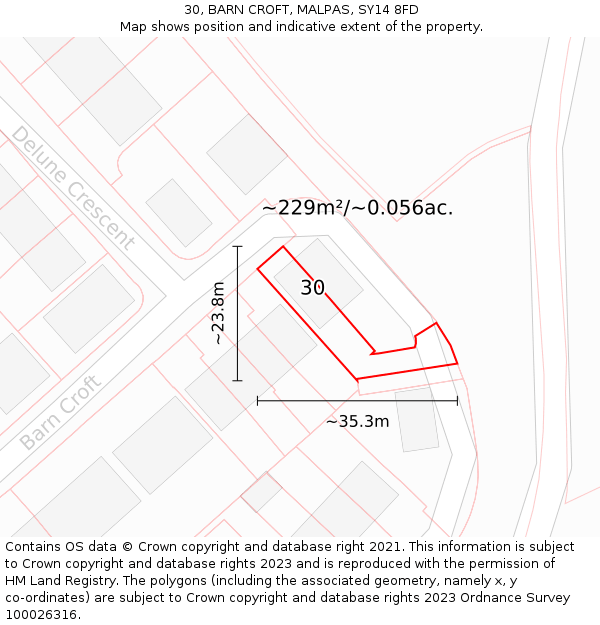 30, BARN CROFT, MALPAS, SY14 8FD: Plot and title map