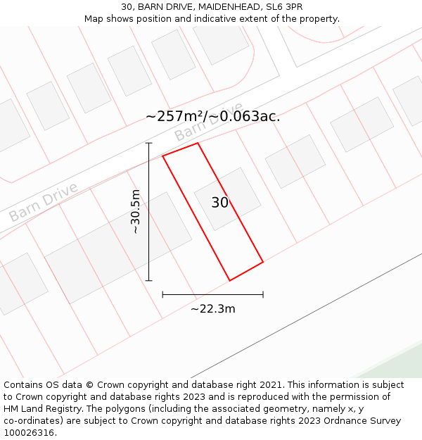 30, BARN DRIVE, MAIDENHEAD, SL6 3PR: Plot and title map