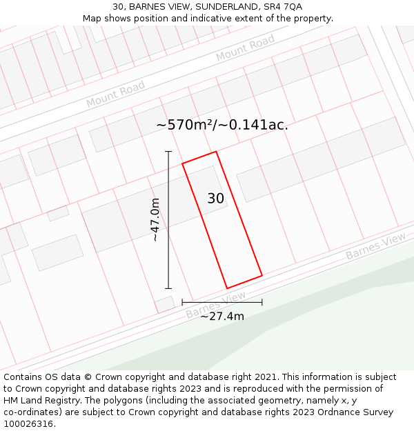30, BARNES VIEW, SUNDERLAND, SR4 7QA: Plot and title map
