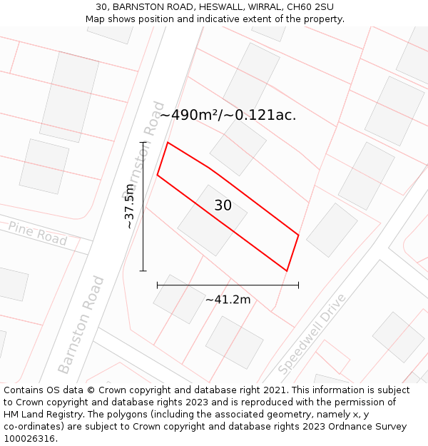30, BARNSTON ROAD, HESWALL, WIRRAL, CH60 2SU: Plot and title map