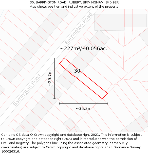 30, BARRINGTON ROAD, RUBERY, BIRMINGHAM, B45 9ER: Plot and title map