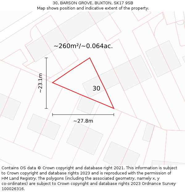 30, BARSON GROVE, BUXTON, SK17 9SB: Plot and title map