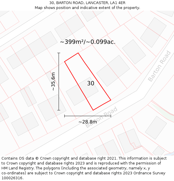 30, BARTON ROAD, LANCASTER, LA1 4ER: Plot and title map