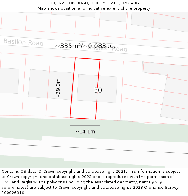 30, BASILON ROAD, BEXLEYHEATH, DA7 4RG: Plot and title map
