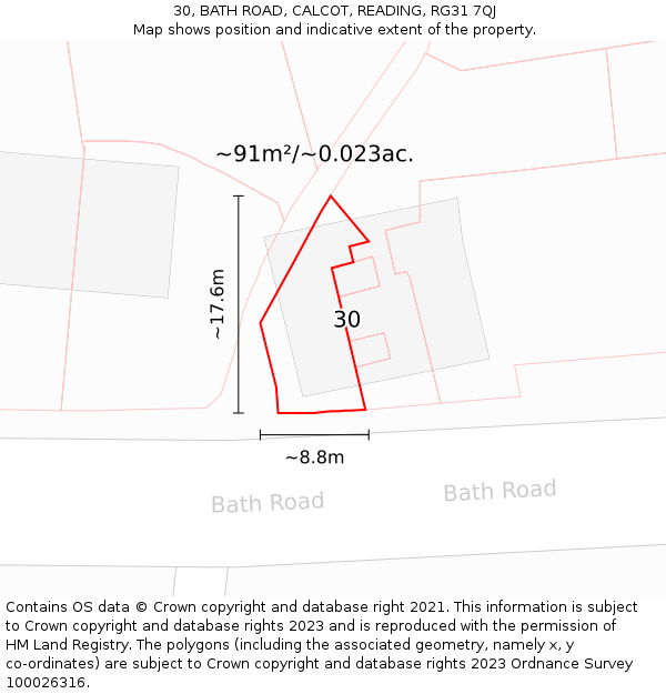 30, BATH ROAD, CALCOT, READING, RG31 7QJ: Plot and title map
