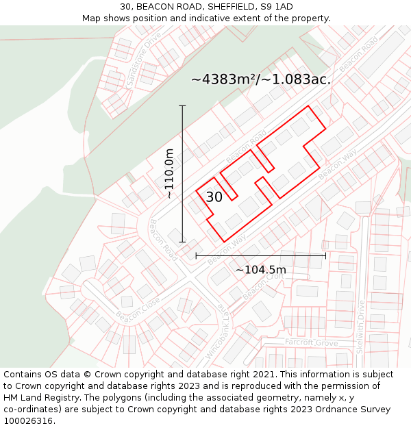 30, BEACON ROAD, SHEFFIELD, S9 1AD: Plot and title map