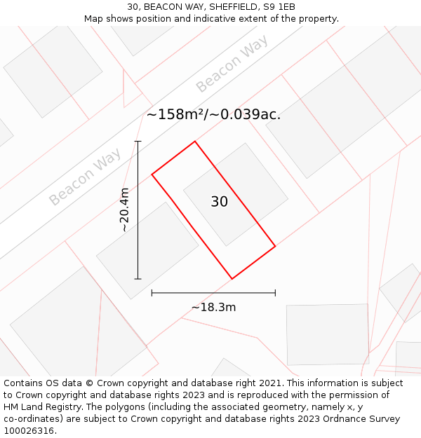 30, BEACON WAY, SHEFFIELD, S9 1EB: Plot and title map