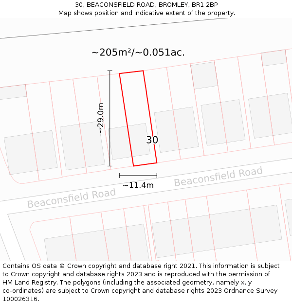 30, BEACONSFIELD ROAD, BROMLEY, BR1 2BP: Plot and title map