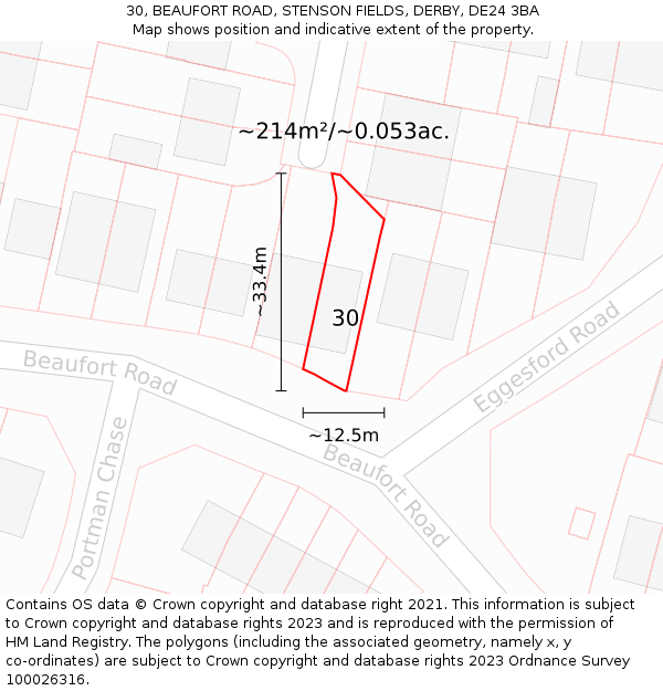 30, BEAUFORT ROAD, STENSON FIELDS, DERBY, DE24 3BA: Plot and title map
