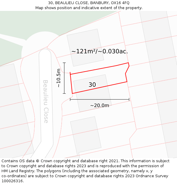 30, BEAULIEU CLOSE, BANBURY, OX16 4FQ: Plot and title map