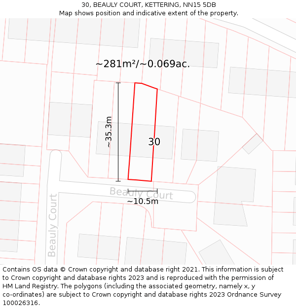30, BEAULY COURT, KETTERING, NN15 5DB: Plot and title map