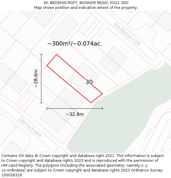 30, BEDENSCROFT, BOGNOR REGIS, PO21 3SD: Plot and title map