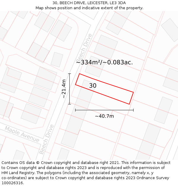 30, BEECH DRIVE, LEICESTER, LE3 3DA: Plot and title map