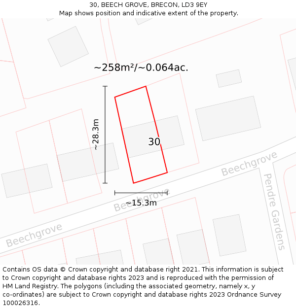 30, BEECH GROVE, BRECON, LD3 9EY: Plot and title map