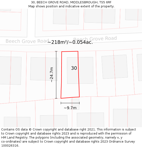 30, BEECH GROVE ROAD, MIDDLESBROUGH, TS5 6RF: Plot and title map