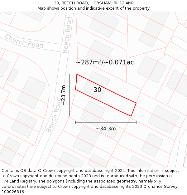 30, BEECH ROAD, HORSHAM, RH12 4NP: Plot and title map