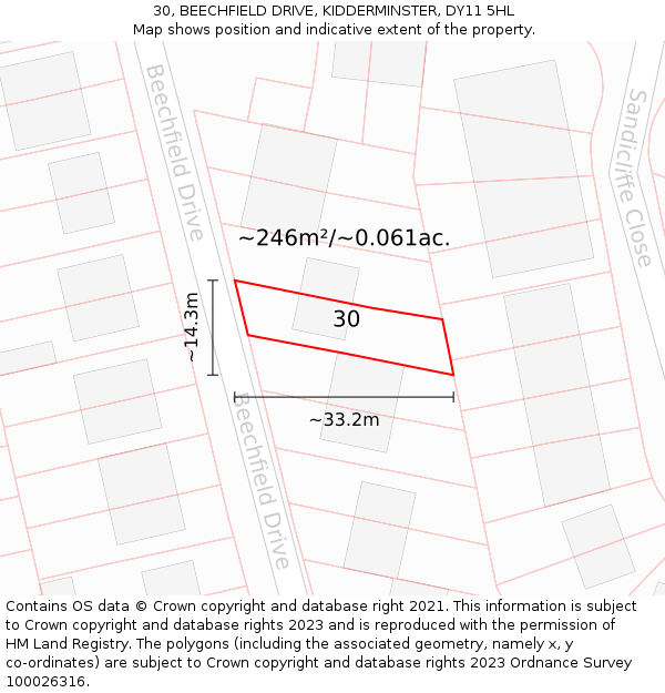 30, BEECHFIELD DRIVE, KIDDERMINSTER, DY11 5HL: Plot and title map