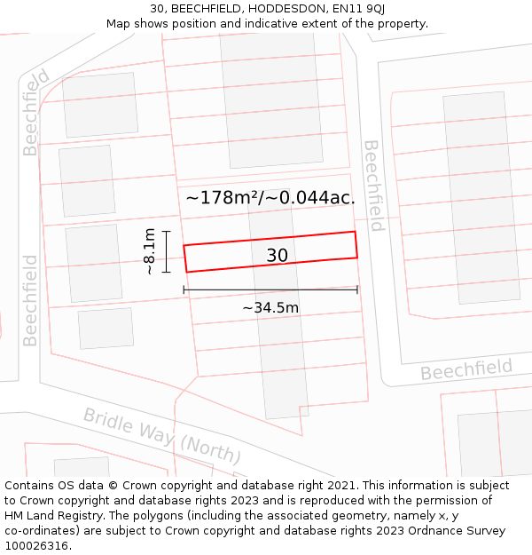 30, BEECHFIELD, HODDESDON, EN11 9QJ: Plot and title map