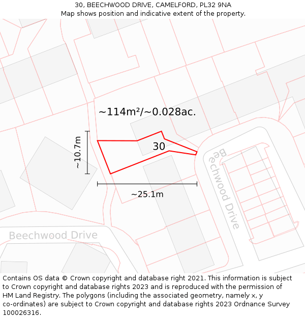 30, BEECHWOOD DRIVE, CAMELFORD, PL32 9NA: Plot and title map