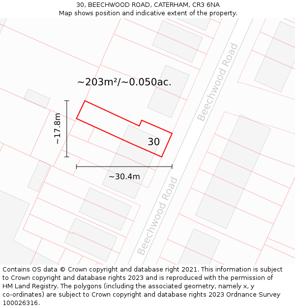 30, BEECHWOOD ROAD, CATERHAM, CR3 6NA: Plot and title map