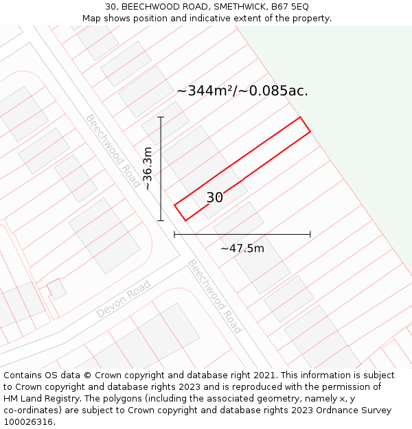 30, BEECHWOOD ROAD, SMETHWICK, B67 5EQ: Plot and title map